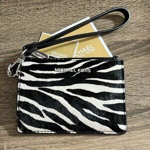 Michael Kors Black and White Zebra Print Wristlet Card Case